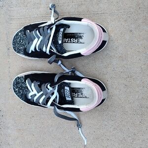 Golden Goose Superstar DB Skateboard Shoes Navy Blue Suede with Glitter Size 39